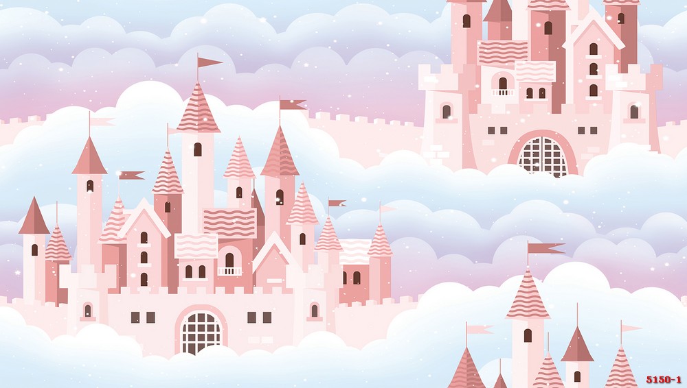 Giấy dán tường lâu đài trên mây phòng bé gái 5150-1